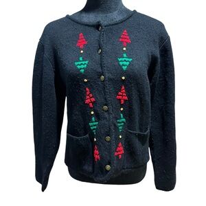 Vintage Tally Ho Christmas Tree Holiday  Cardigan Sweater Button Up Sz Medium